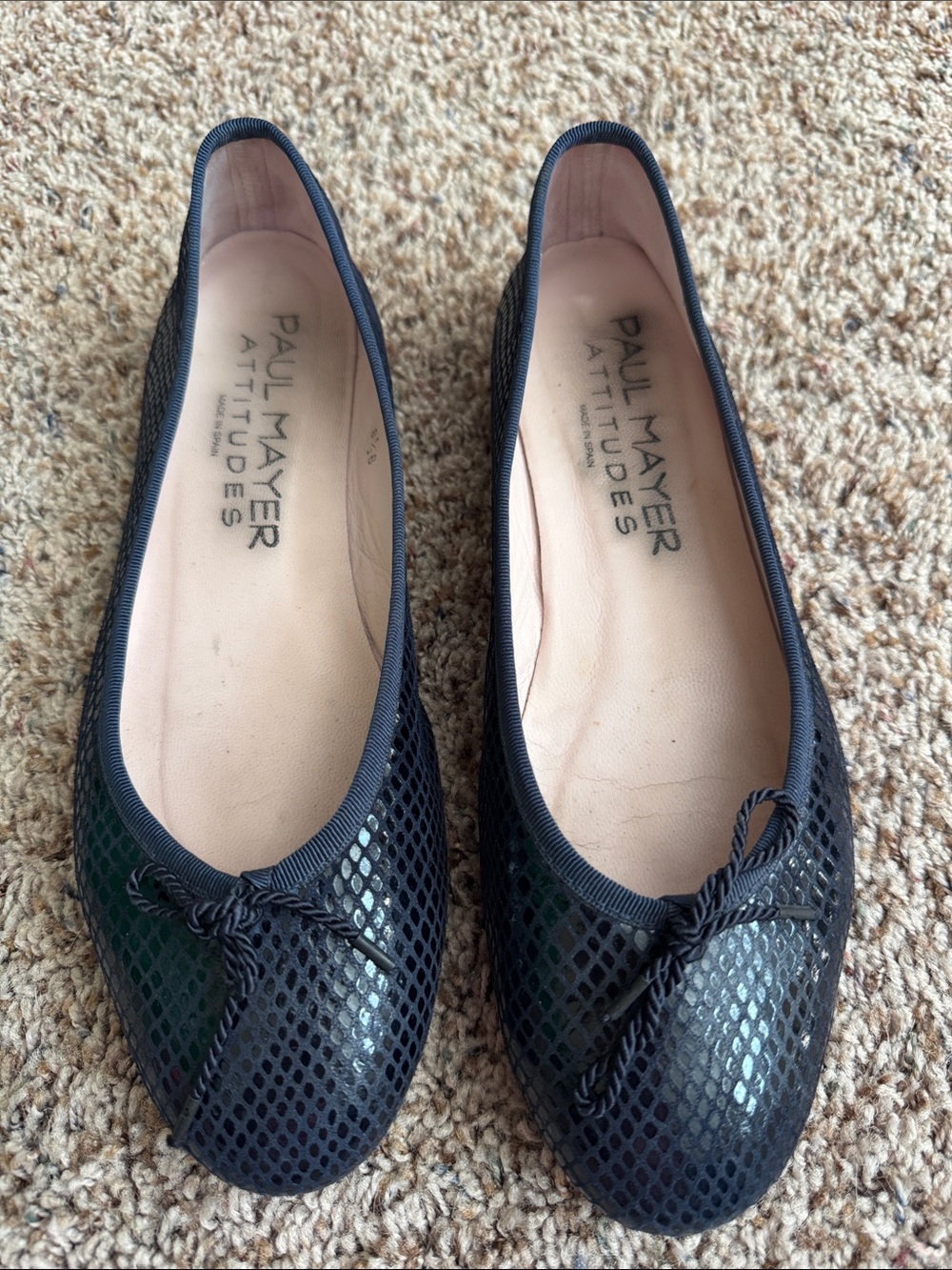 Paul Mayer Navy Blue Mesh Ballet Flats with Bow